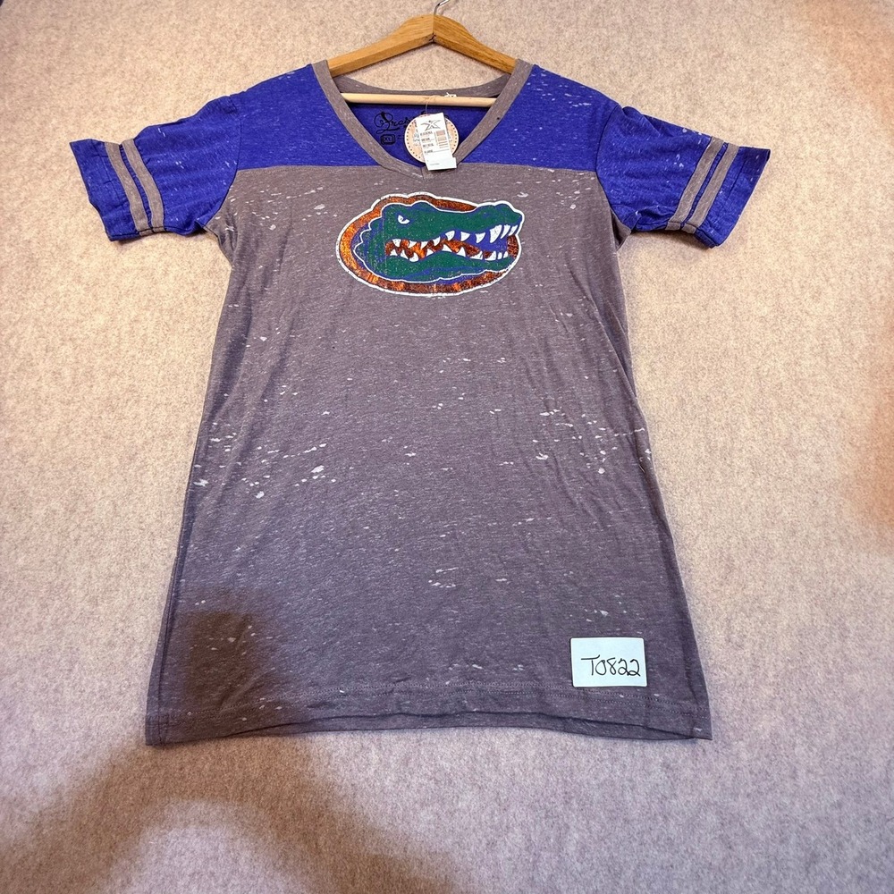 Pressbox Florida Gators Womens XL V-Neck T-Shirt Grey Royal‎ Blue Glitter Logo